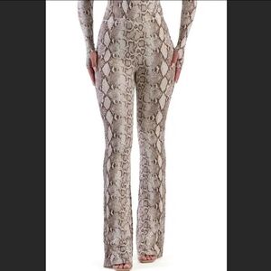 Naked Wardrobe The Boot Up Snakeskin Print Bootcut Pant - Small, NUDE SNAKESKIN